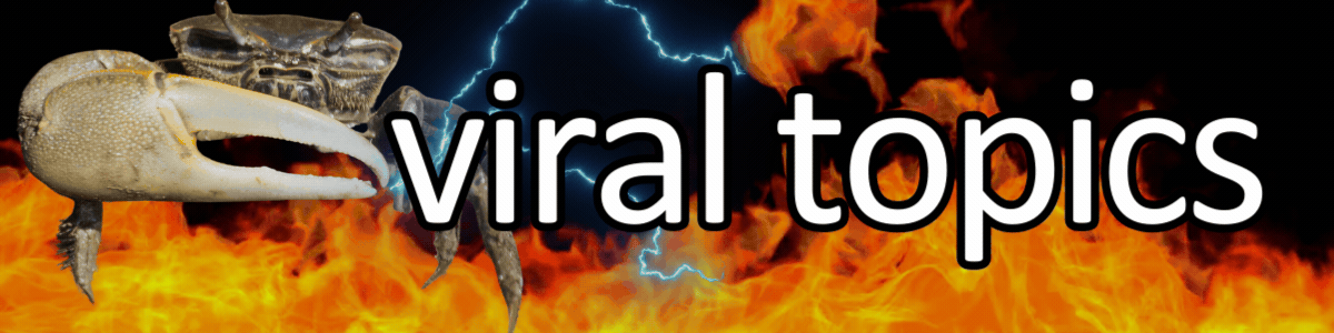 Viral Topics (Banner contains firey flames in motion with a crab shooting lasers behind the title text)