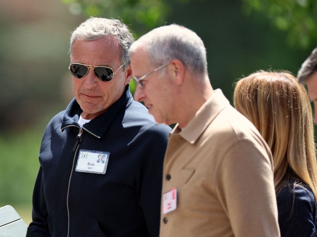 Bob Iger, CEO of Disney, walks to lunch at the Allen & Company Sun Valley Conference on July 13, 2023 in Sun Valley, Idaho. 