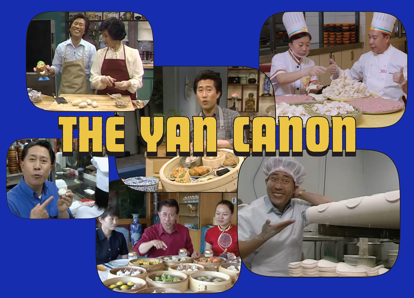 A selection of screenshots from episodes of Martin Yan's television shows featuring dumplings