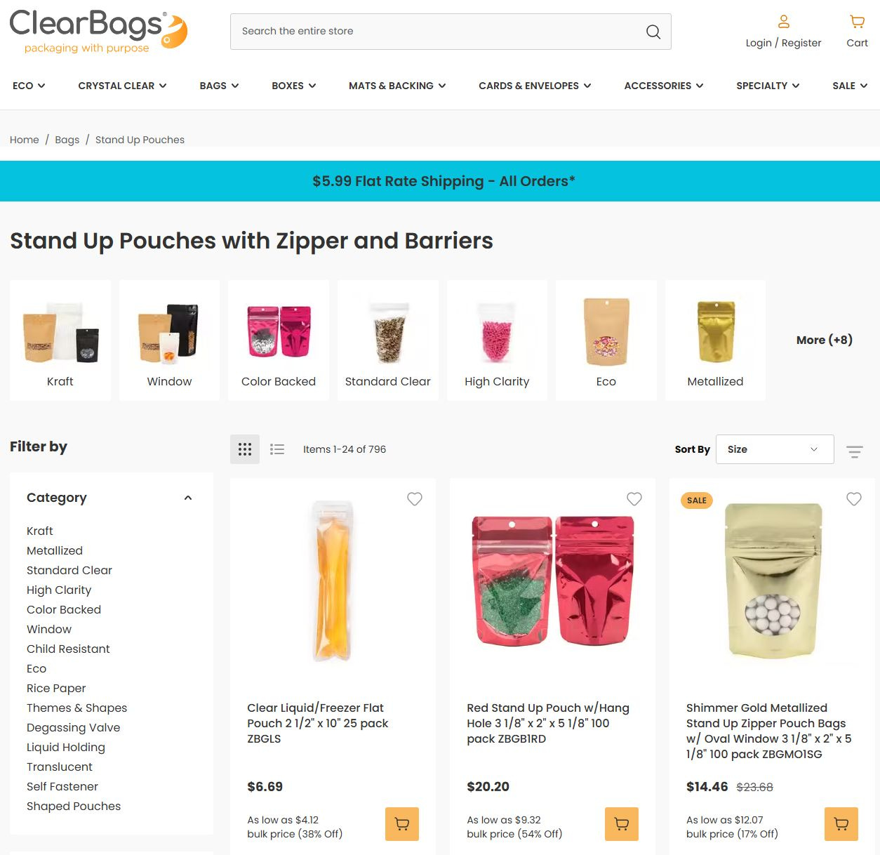 Clear Bags standup pouch offerings Clear Bags standup pouch offerings