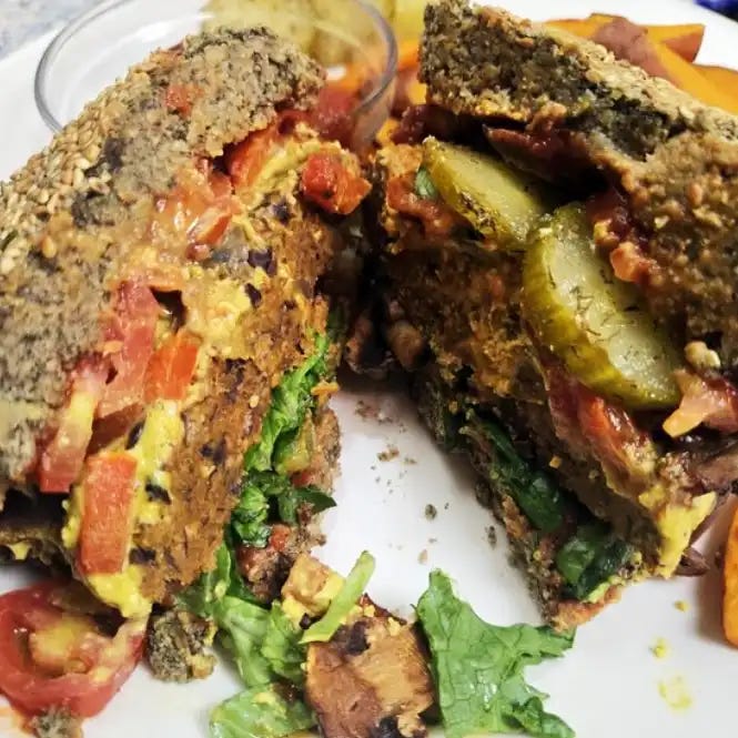 Whole Food Vegan SOS-Free Black Bean Burger with Homemade Dill Pickles