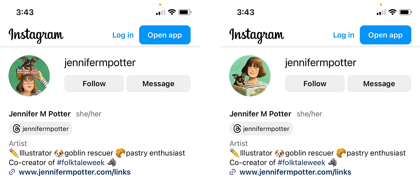 A side by side comparison of different profile pics in Instagram