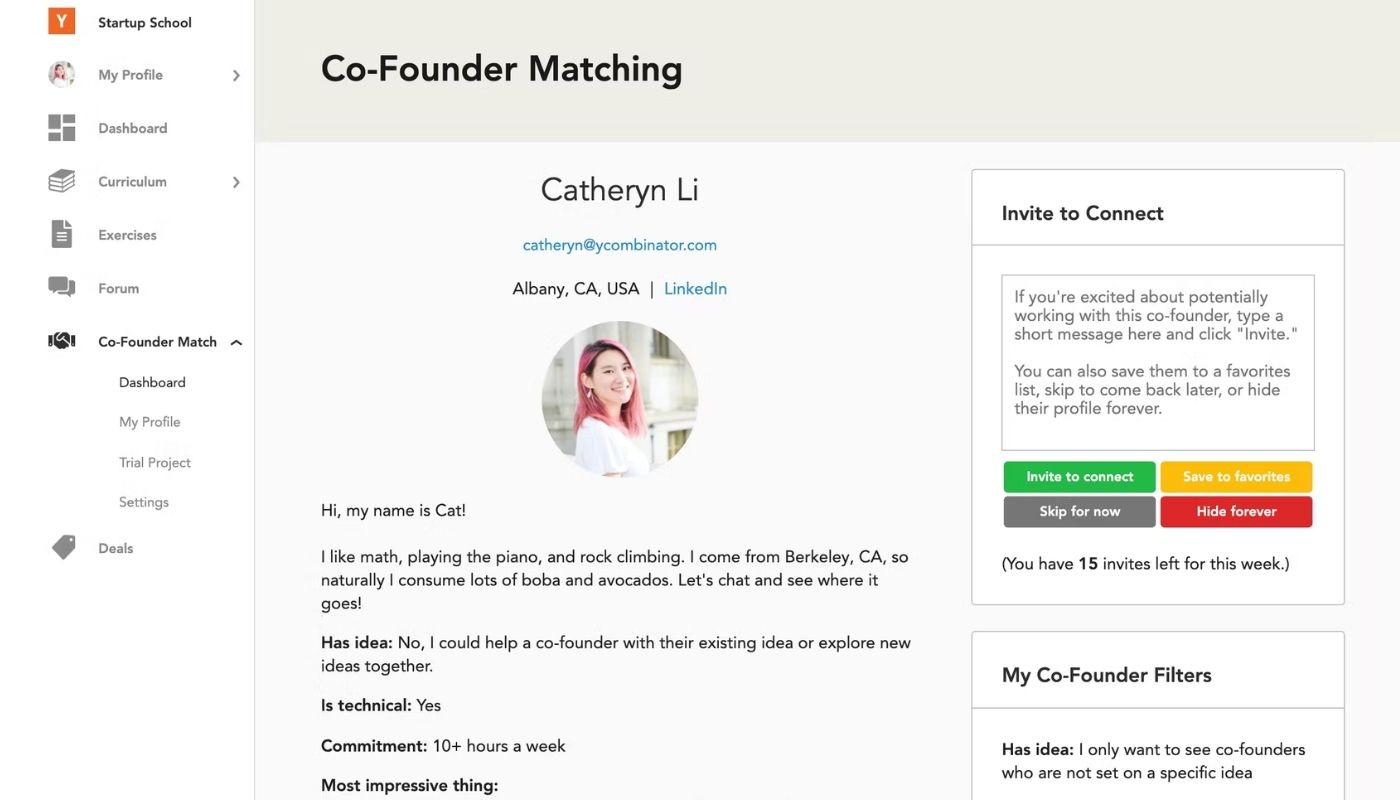 YC Co-founder Matching Platform