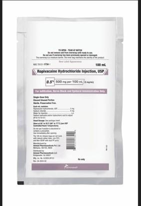 Front of bag, Ropivacaine Hydrochloride Injection, USP, 500mg/100mL