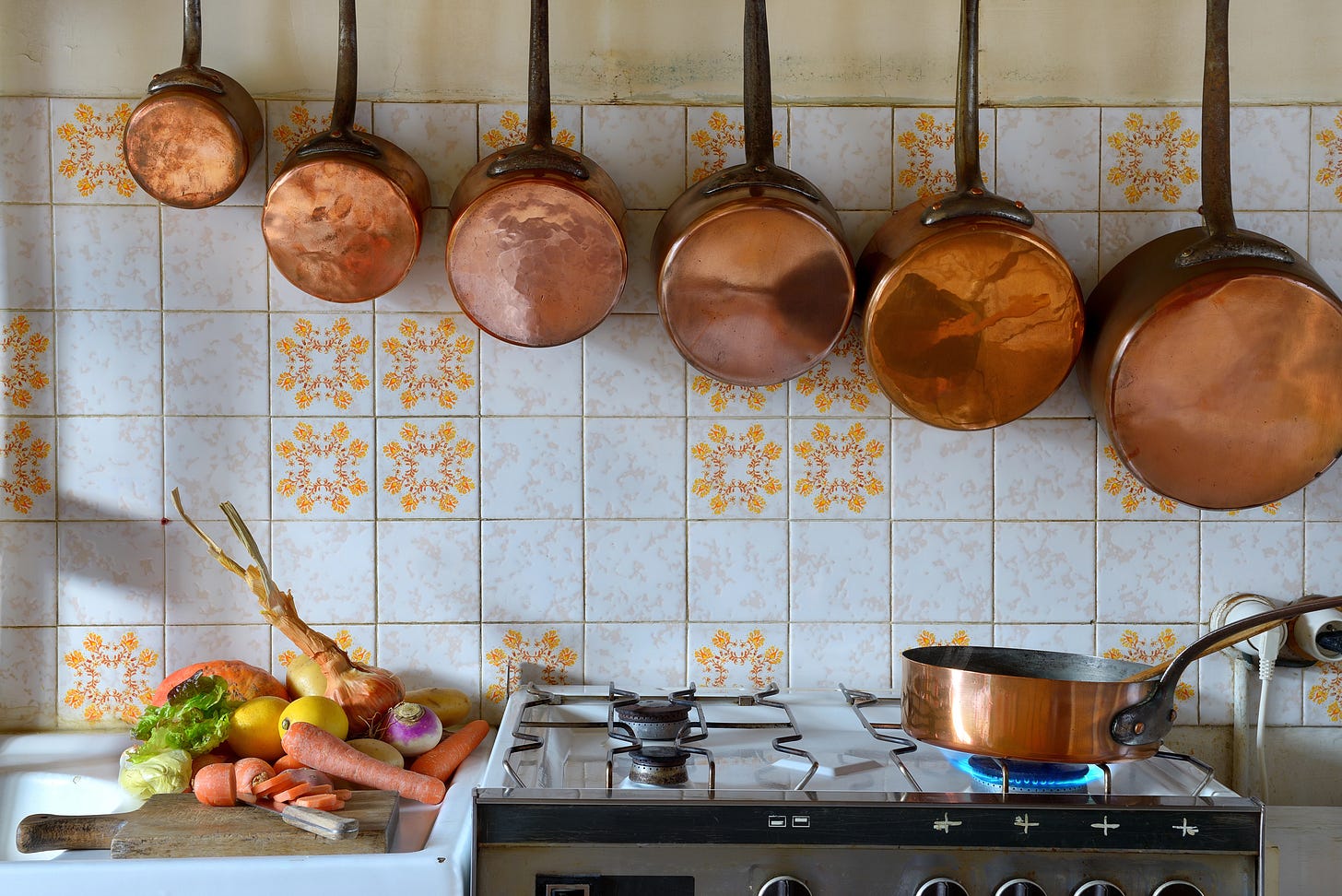 Cooking pots, spices, and veggies