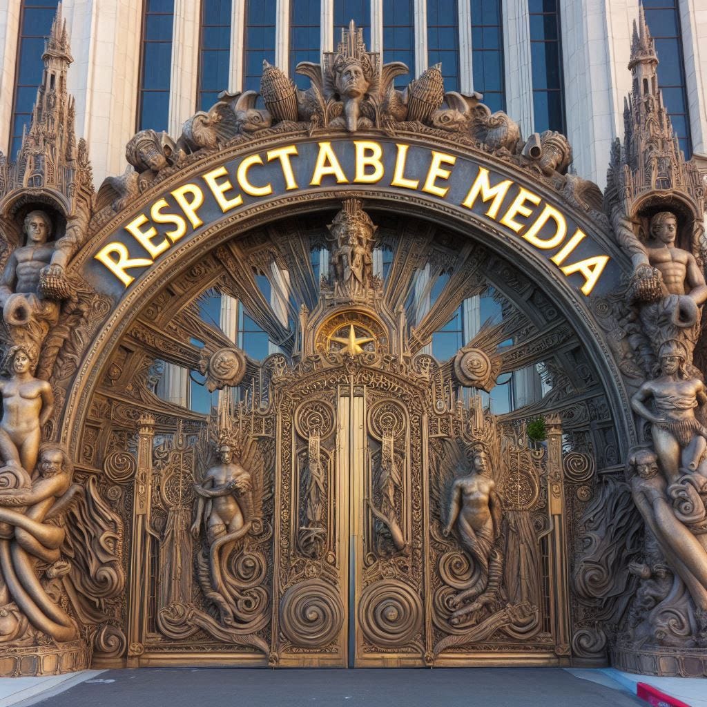 A large, elaborate gate that says "Respectable Media" on it