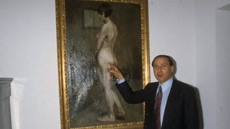 Berlusconi face à une peinture de Nu féminin Berlusconi face à une peinture de Nu féminin