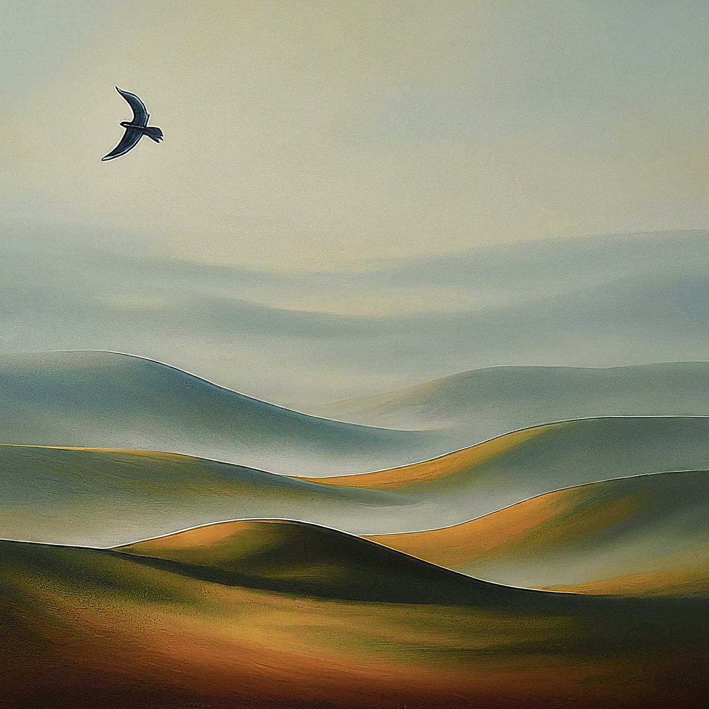 Sand dunes with a bird flying overhead