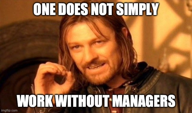 One Does Not Simply Meme |  ONE DOES NOT SIMPLY; WORK WITHOUT MANAGERS | image tagged in memes,one does not simply | made w/ Imgflip meme maker
