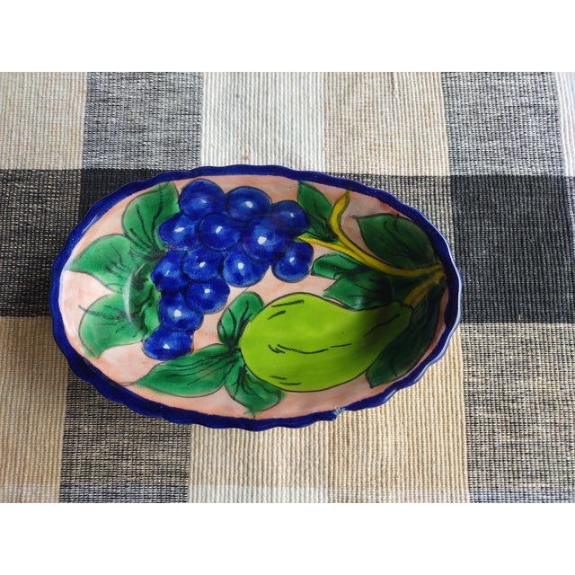 Vintage Italian Majolica Ceramic With Grapes & Pear Shallow Bowl For Sale - Image 4 of 5