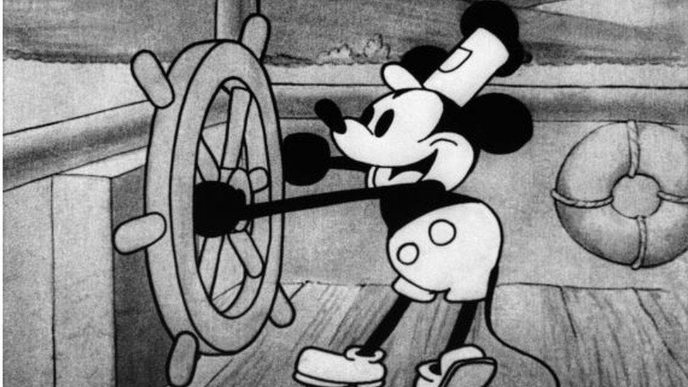 A picture of Mickey Mouse in Steamboat Willie