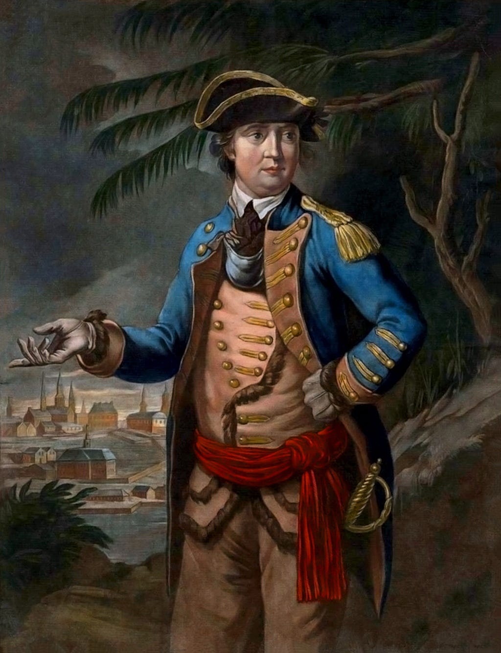 color portrait of colonel benedict arnold in his military gear