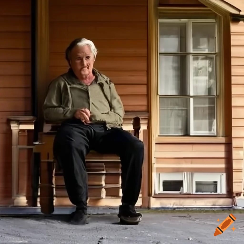 a man waiting on his front porch of a ranch style house