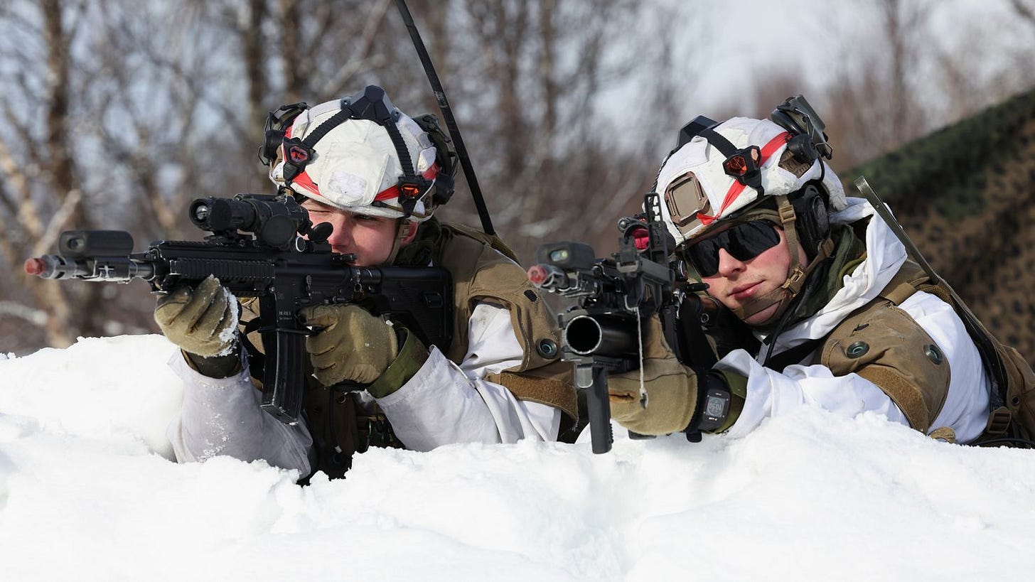 Members of the Norwegian Army participate in a military exercise called "Cold Response 2022" amid Russia's invasion of Ukraine, near Bjerkvik in the Arctic Circle, Norway, March 24, 2022.