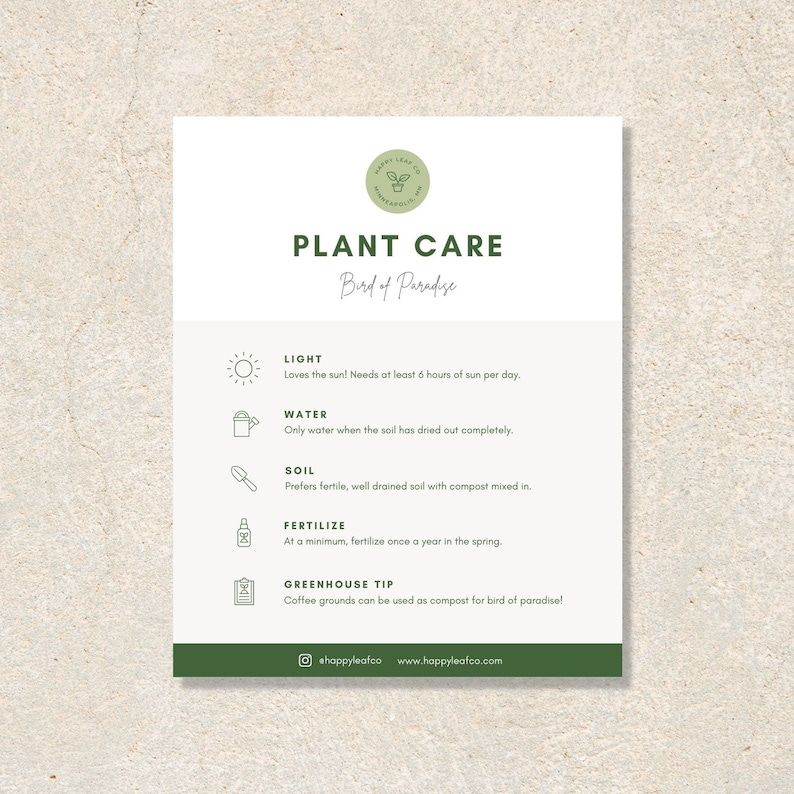 Plant Care Card Template for Indoor Plant Label. Printable image 1