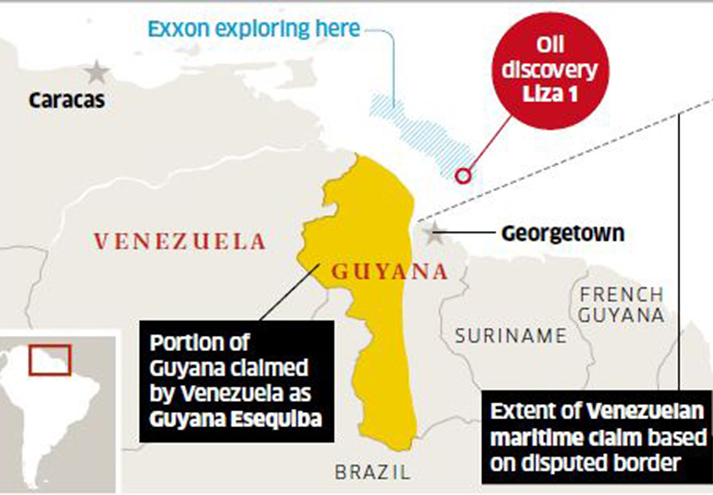 Guyana and Venezuela in bitter border dispute after oil discovery | The  Independent | The Independent