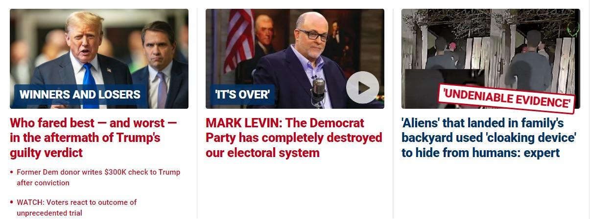 screenshot of Fox News website, headline text and description in article text
