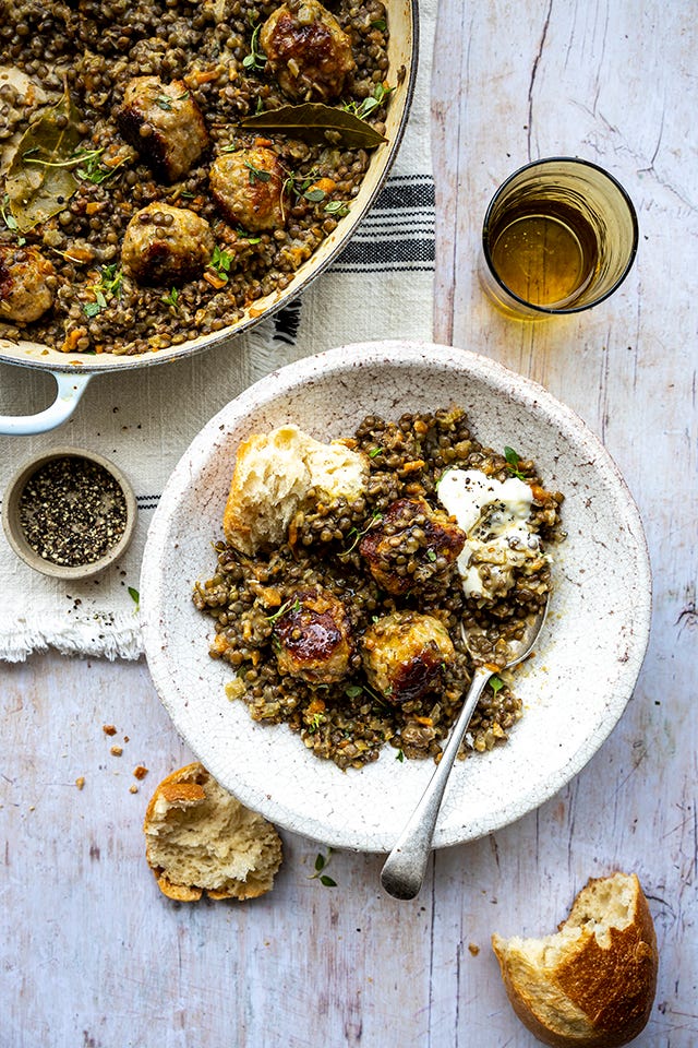 Provencal Sausage Meatball & Lentil Stew | DonalSkehan.com