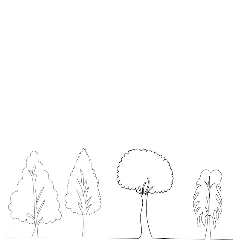 Image: white background a single continuous line drawing of trees growing by @nadzeyashanchuk 
