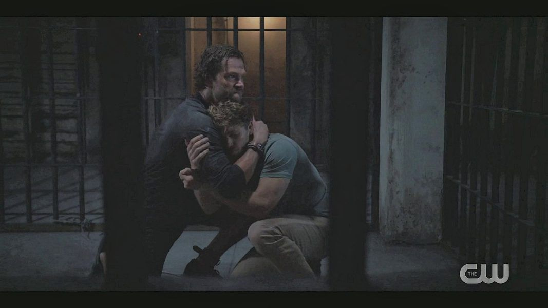 Cordell Walker holding gay brother LIam in his bulging arms on Walker 3.02.