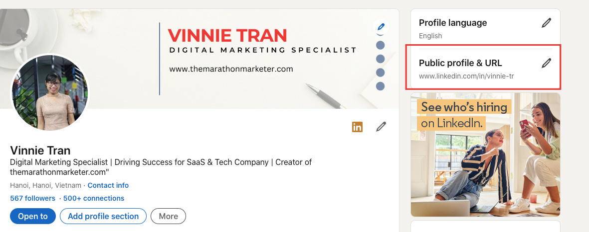 linkedin custom url