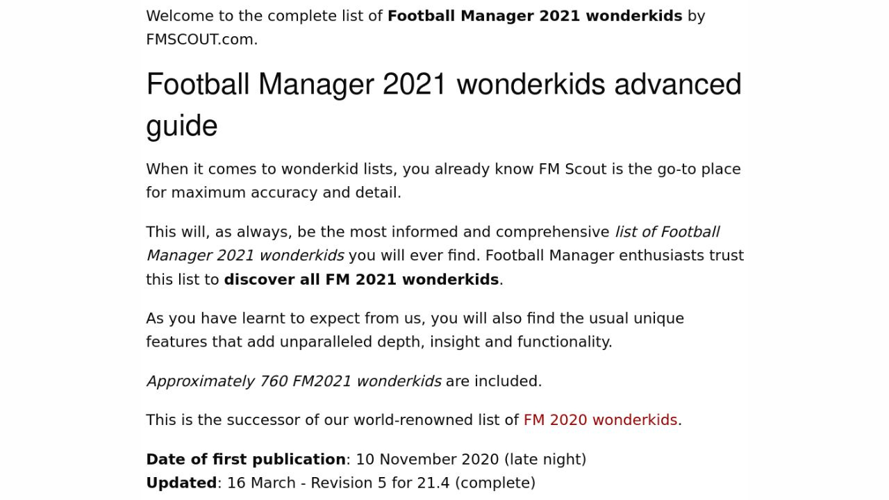 Football Manager Projects Wonderkids
