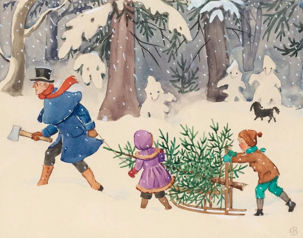 Elsa Beskow Uncle Blue Is Chopping Down A Christmas Tree Canvas Print 16 x  20 | eBay