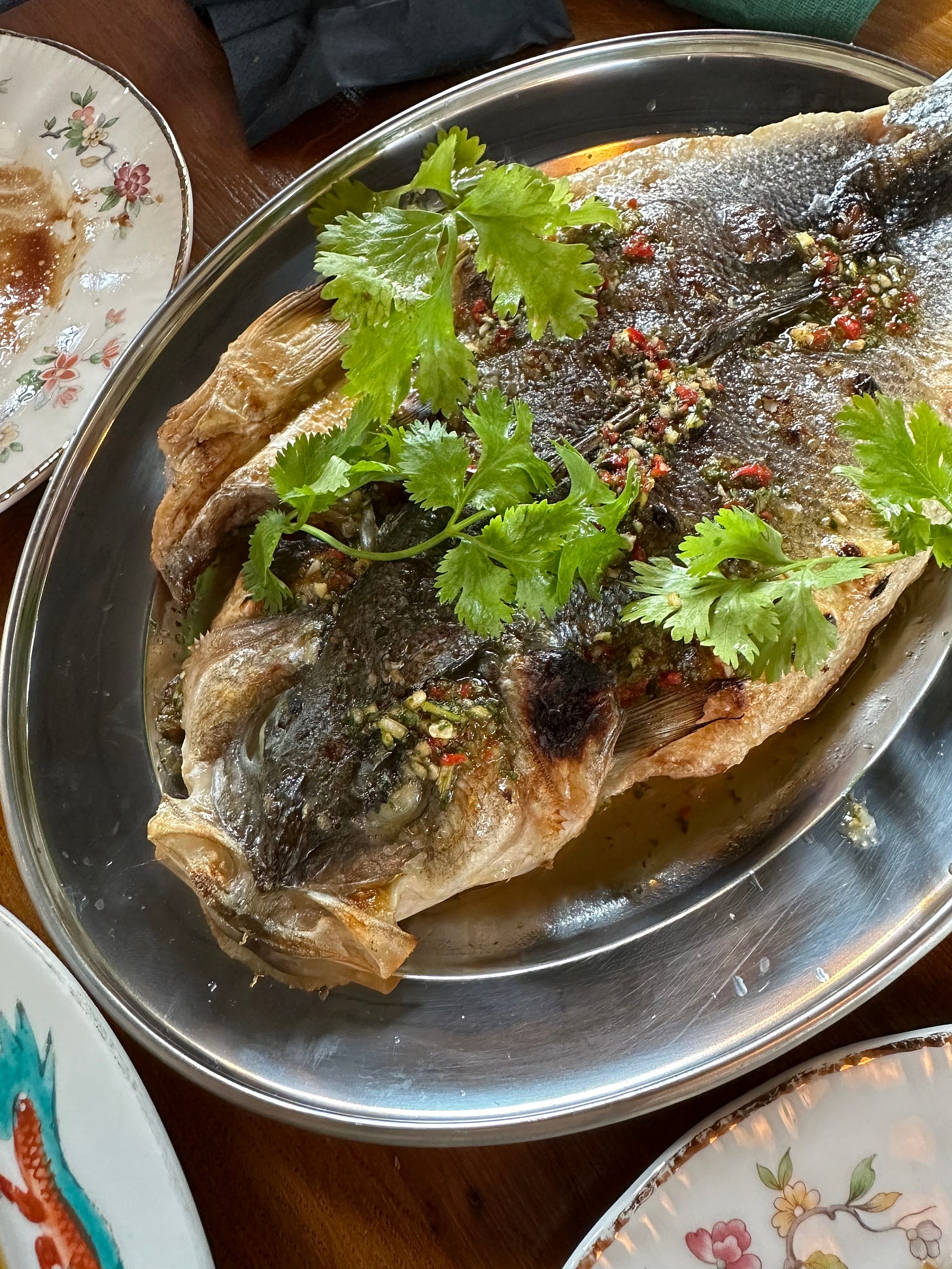 Whole grilled seabass with nam jim at Achara, Dublin