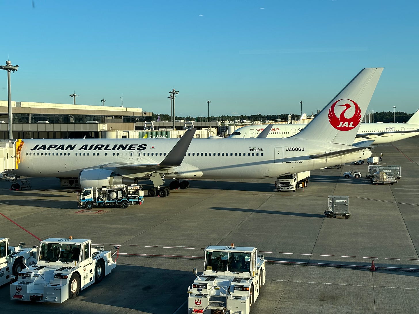 Japan Airlines B787 parked at Tokyo Narita airport.