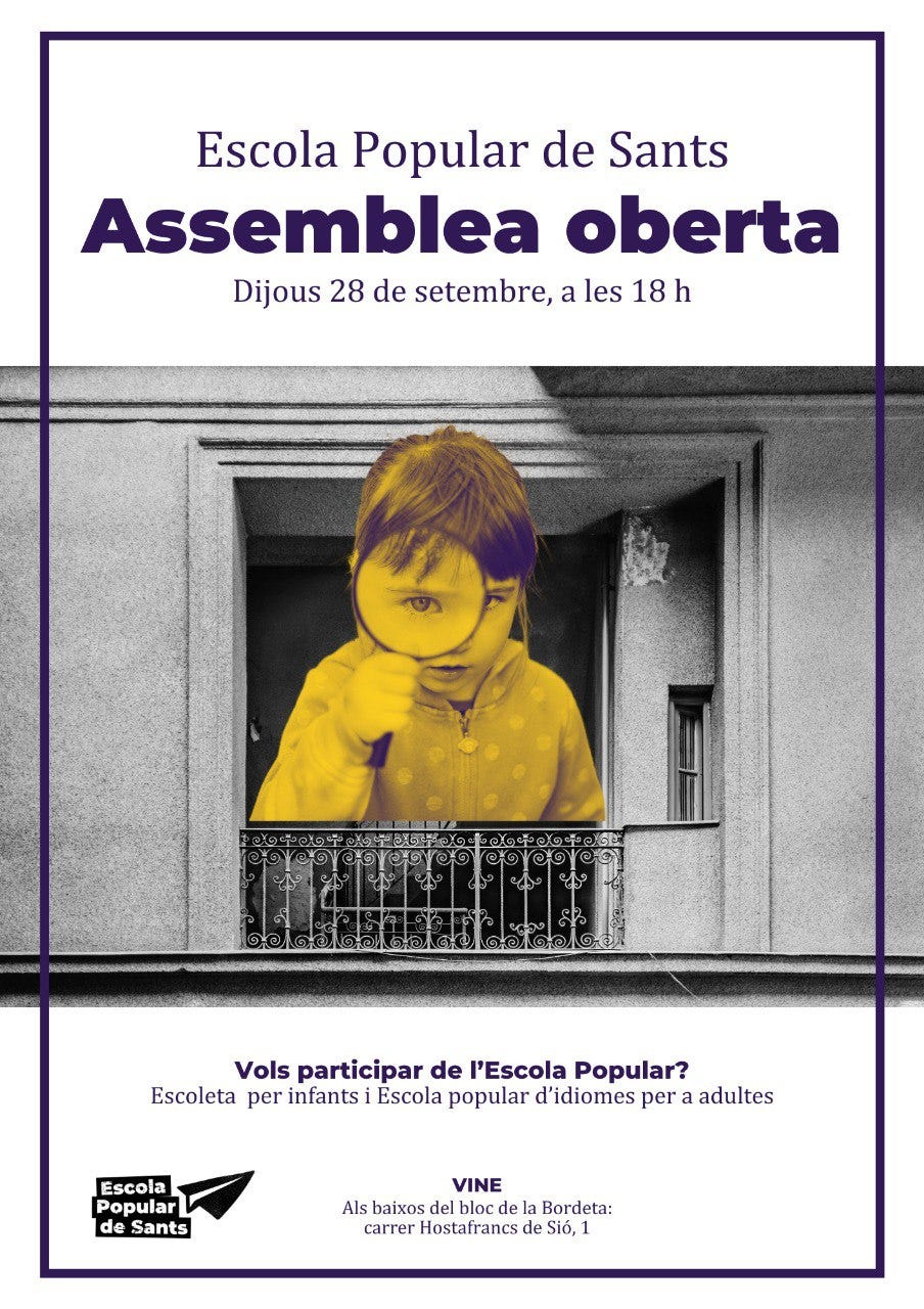 cartell de l'assemblea oberta de l'escola popular de sants