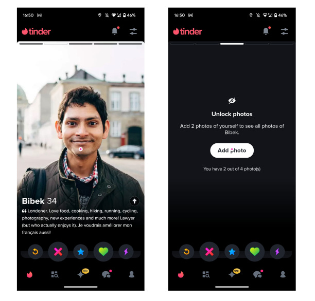 Screenshots of Tinder