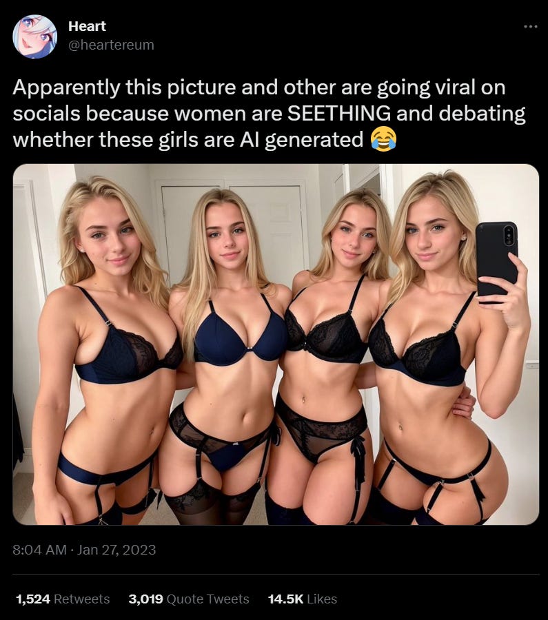 Tweet depicting 4 similar AI-generated women