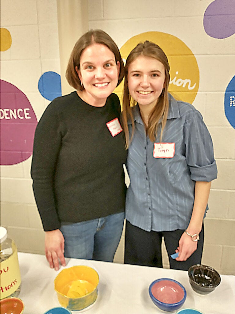 Teryn Hytten on right at Empty Bowls event with friend.