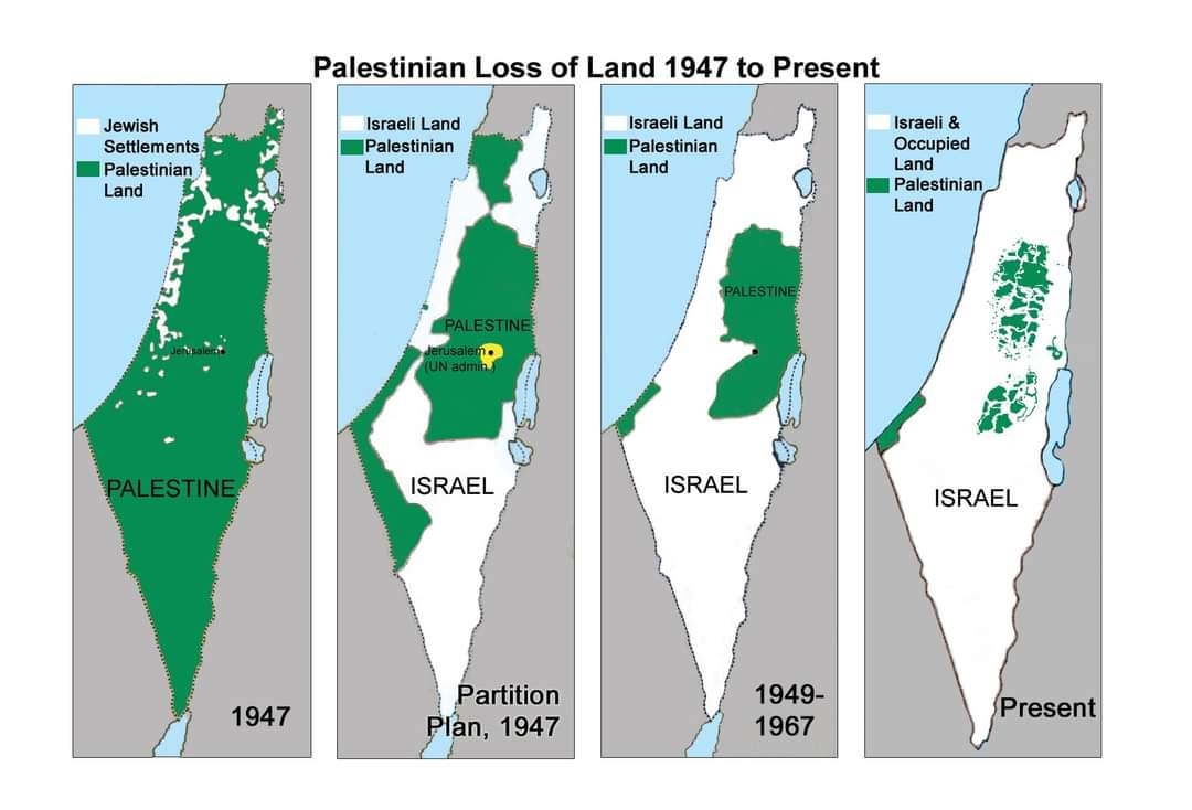 Progression of Palestinian land loss since 1947. It isn't just two  countries with a border. : r/coolguides