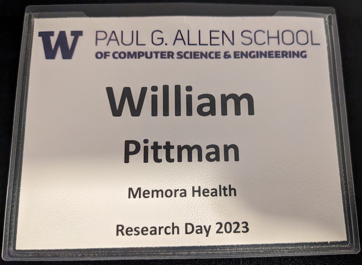 Photo of name tag for Research Day 2023