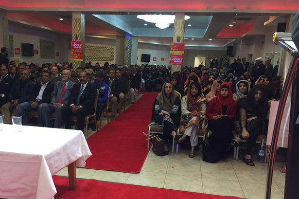 Labour supporters at a party rally in Hodge Hill constituency, Birmingham, on May 2 2015, where men and women sat separately.