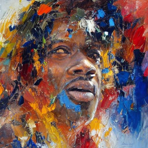 Colorful AI generated painting of a shaman entranced by rhythm