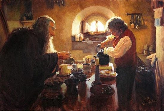 Gandalf and Bilbo Having Tea at Bag End (Lord of the Rings) Premium Ar –  Collector's Outpost