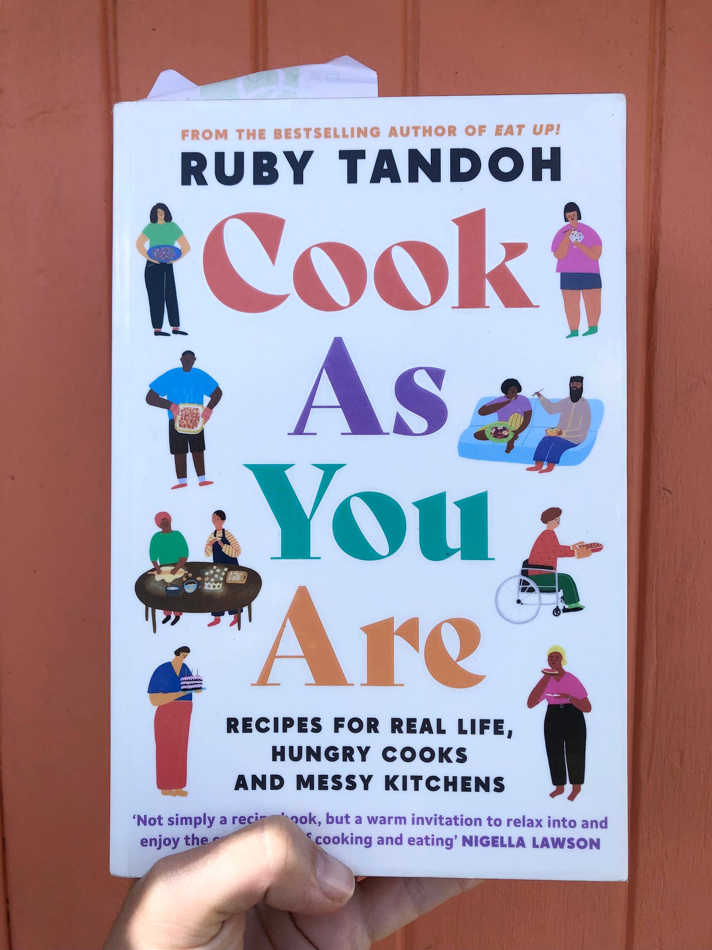 book cover of Cook as You Are showing illustrations of people cooking and eating