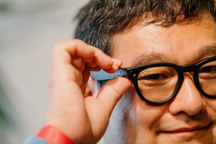 Dean Takahashi shows off the Meta Ray-Ban smart glasses.