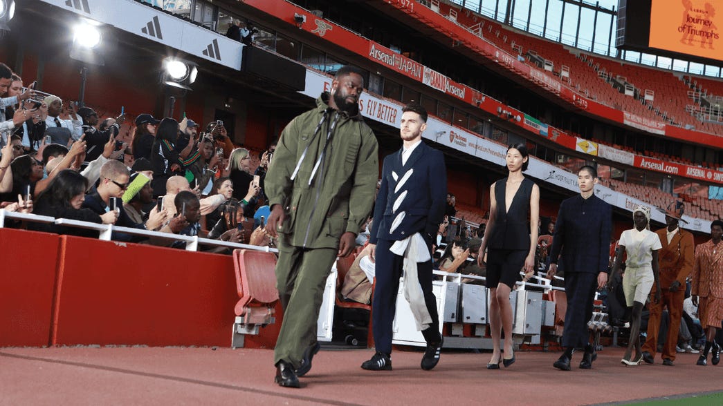 Declan Rice at a London Fashion Week at Emirates Stadium