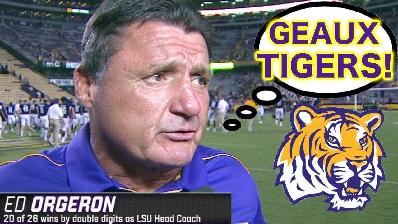Coach Ed Orgeron saying "Go Tigers!" #GEAUXTIGERS 🐯