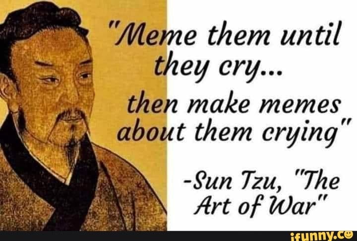 Meme them until they cry... then make memes about them crying -Sun Tzu ...