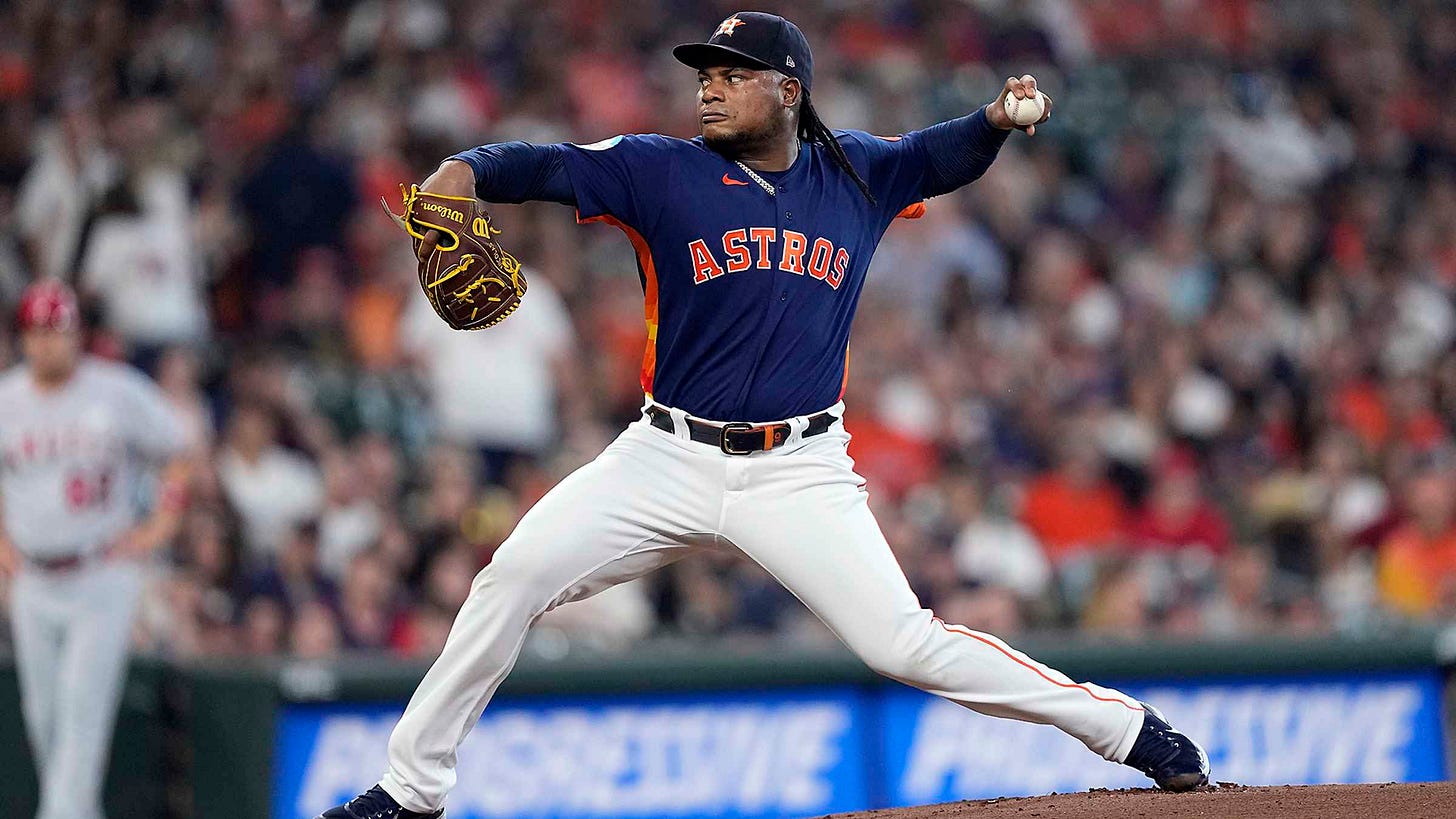 HOUSTON -- Astros ace Framber Valdez admitted he gets excited when he has to oppose Angels pitcher Shohei Ohtani. The same probably can’t be said for Ohtani about facing Valdez, who outdueled him Friday night for the second time in less than a month.
Valdez picked up his fourth consecutive