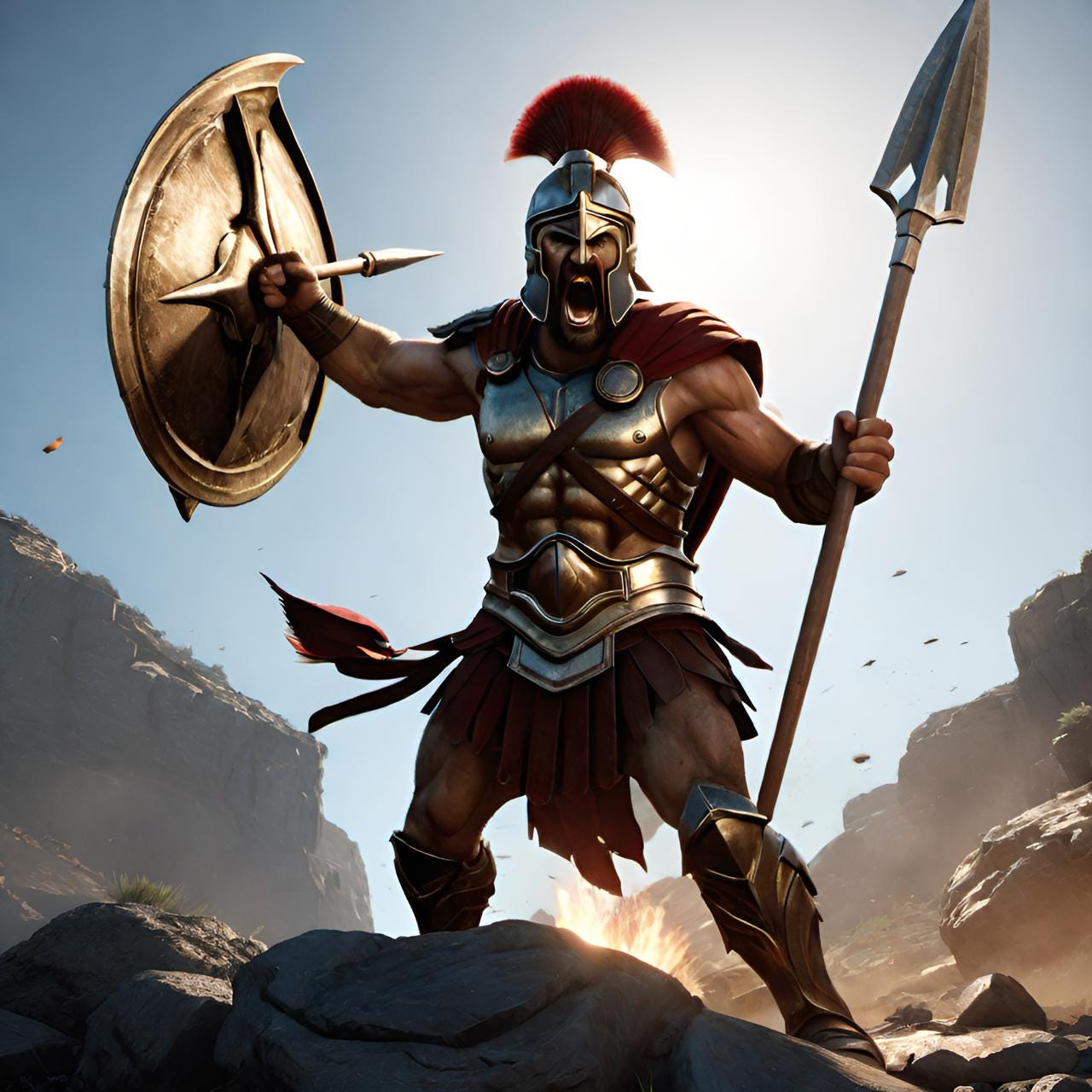 Spartan warrior holding spear and shield