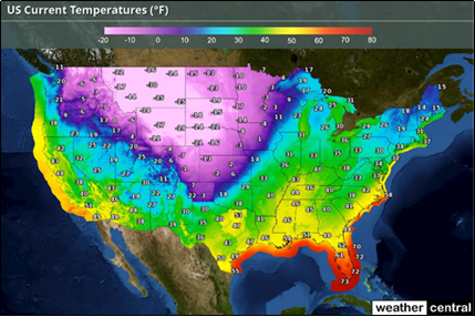 Current US temperatures.