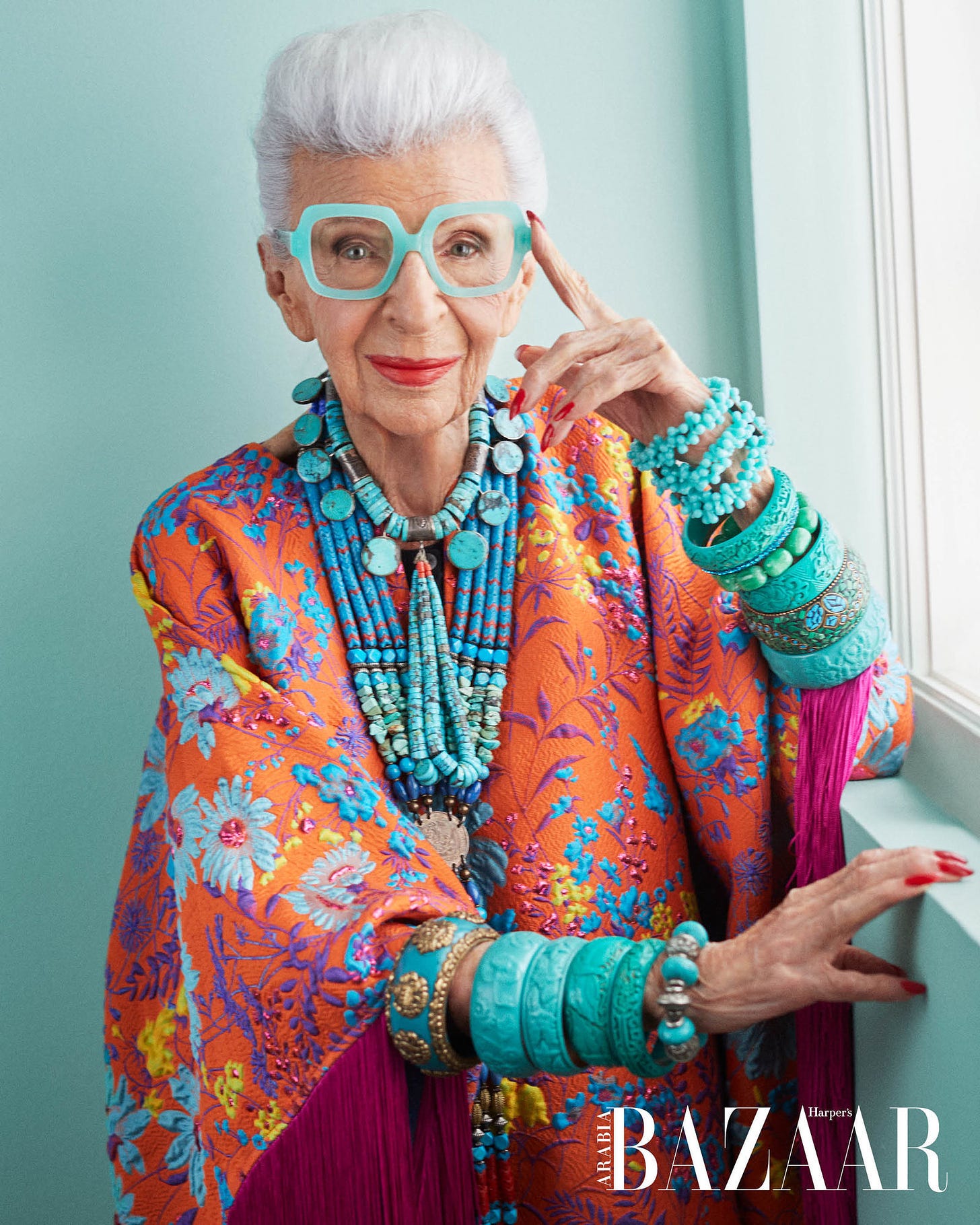 Styled In All-Arab Designers, Iris Apfel Celebrates Her Birthday And Shares  Her World-Famous Wisdom On Turning 100 | Harper's Bazaar Arabia