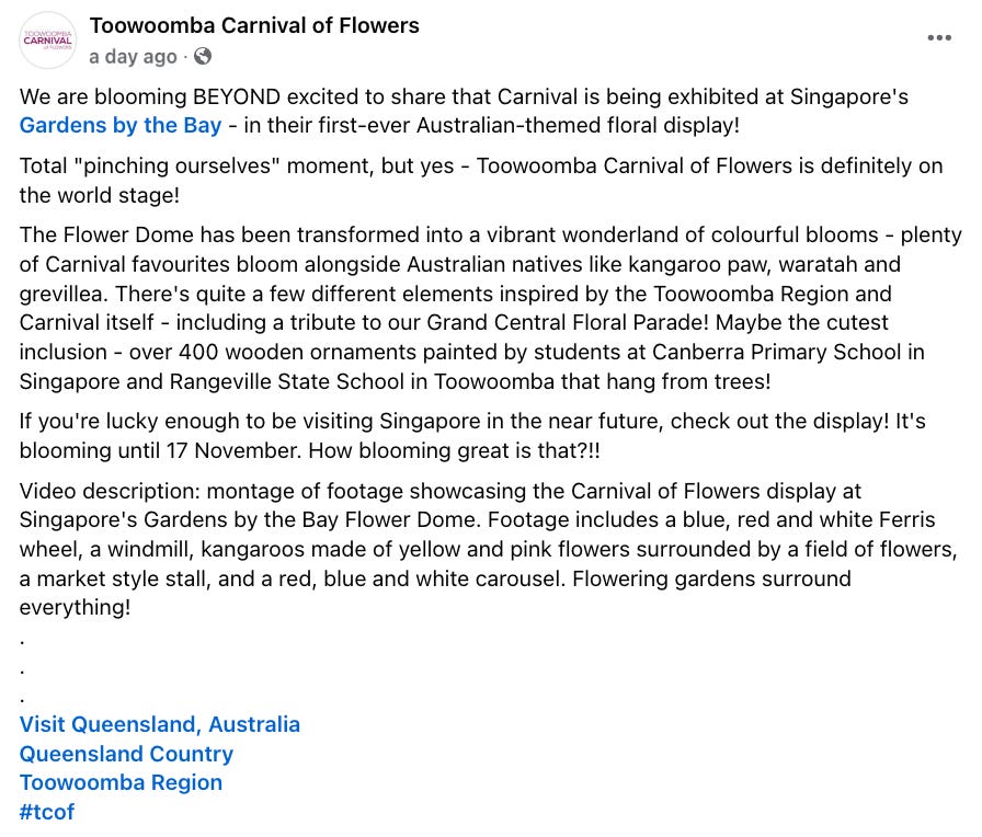 Carnival of Flowers is being exhibited at Singapore's Gardens by the Bay