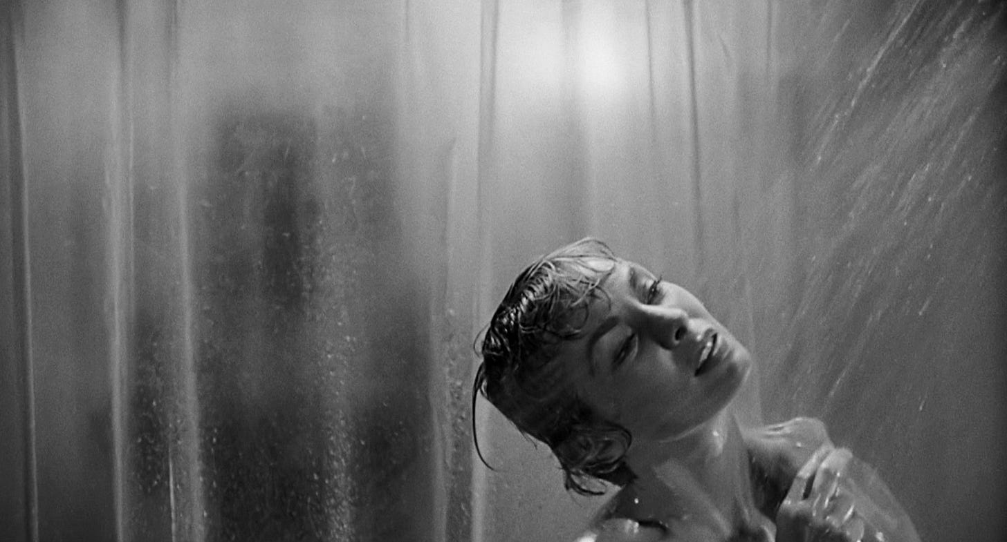 Movie still from Alfred Hitchcock's 1960 thriller Psycho.