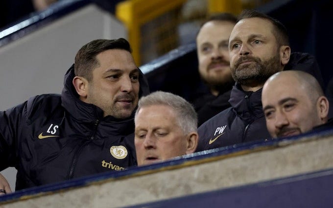 Laurence Stewart and Paul Winstanley of Chelsea during the FA Youth Cup Quarter Final match between Millwall U18 and Chelsea U18 at The Den on February 21, 2024 in London, England - Chelsea sporting directors safe in end-of-season review and will lead summer spending again